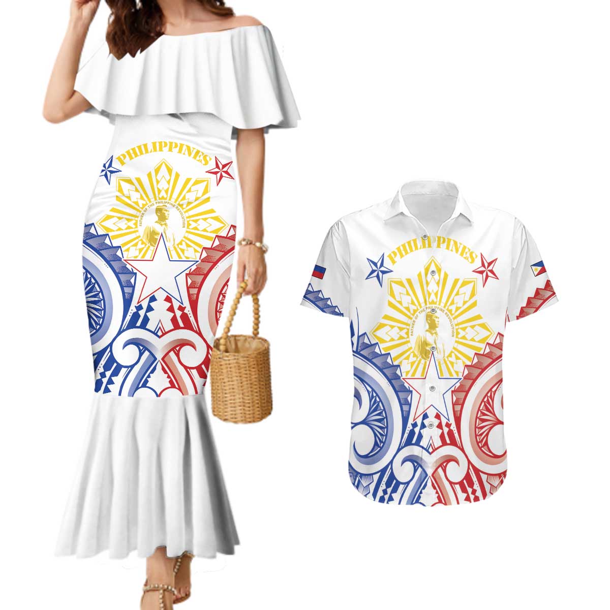 Philippines Couples Matching Mermaid Dress and Hawaiian Shirt Katipunan Andres Bonifacio