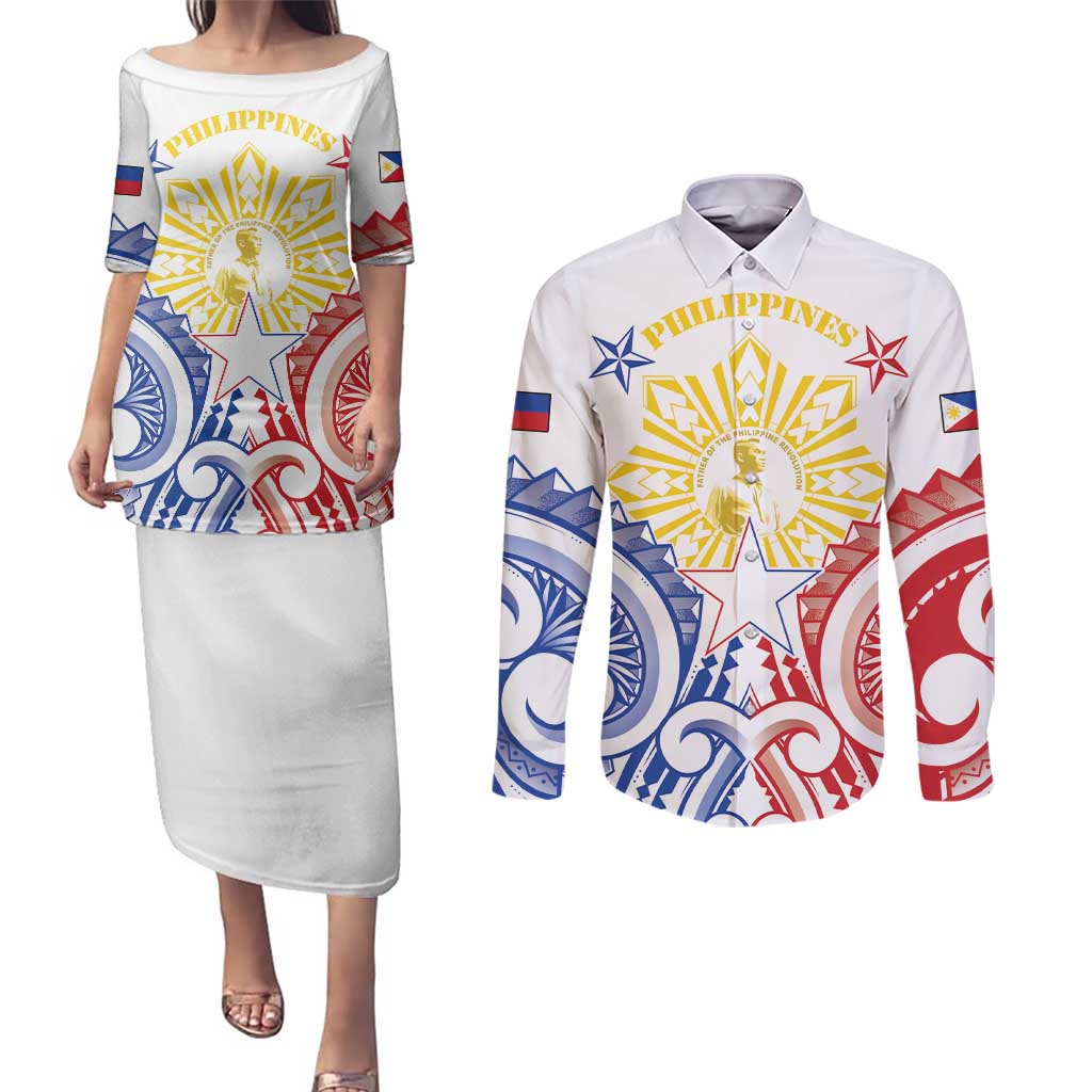 Philippines Couples Matching Puletasi and Long Sleeve Button Shirt Katipunan Andres Bonifacio