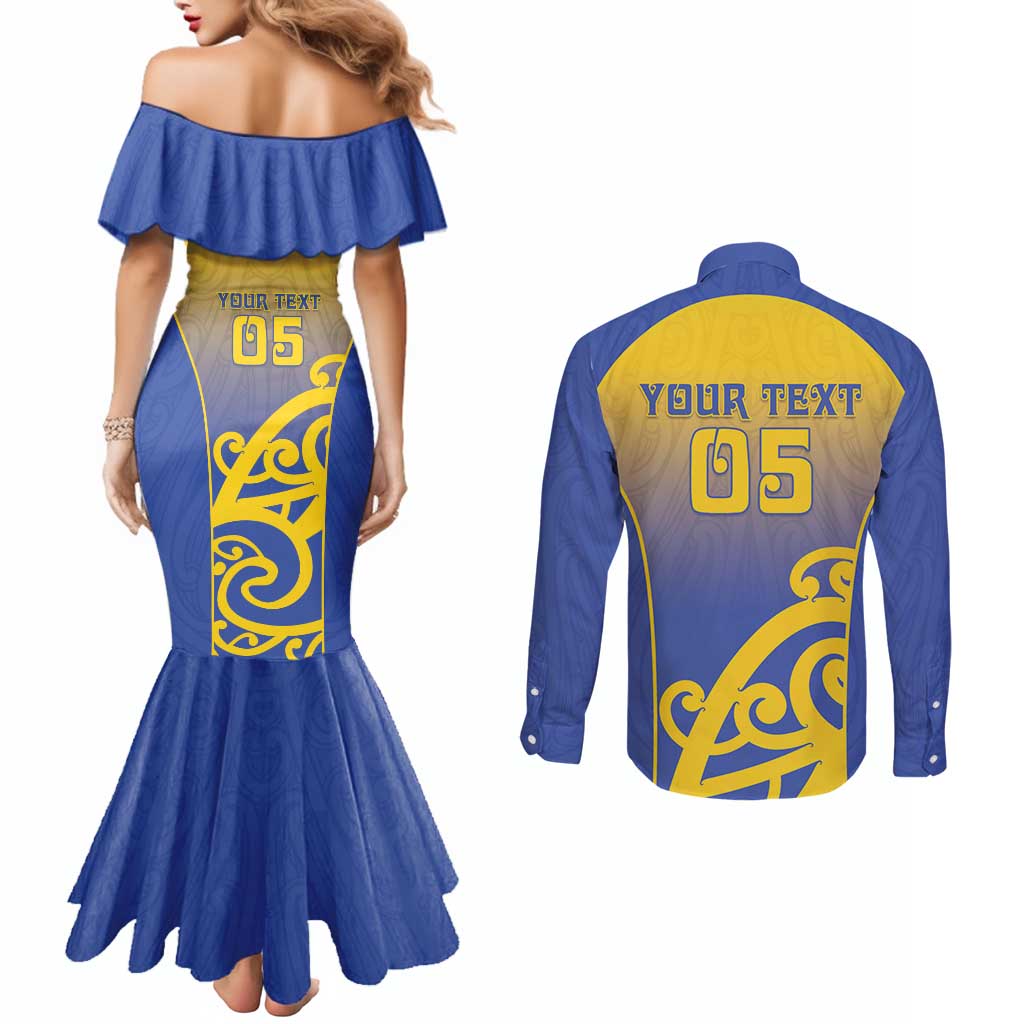 Custom James Cook High School Couples Matching Mermaid Dress and Long Sleeve Button Shirt Maori Koru Pattern