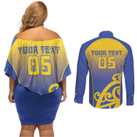 Custom James Cook High School Couples Matching Off Shoulder Short Dress and Long Sleeve Button Shirt Maori Koru Pattern