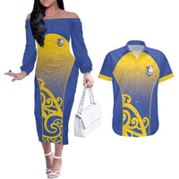Custom James Cook High School Couples Matching Off The Shoulder Long Sleeve Dress and Hawaiian Shirt Maori Koru Pattern