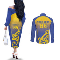 Custom James Cook High School Couples Matching Off The Shoulder Long Sleeve Dress and Long Sleeve Button Shirt Maori Koru Pattern
