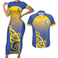 Custom James Cook High School Couples Matching Short Sleeve Bodycon Dress and Hawaiian Shirt Maori Koru Pattern