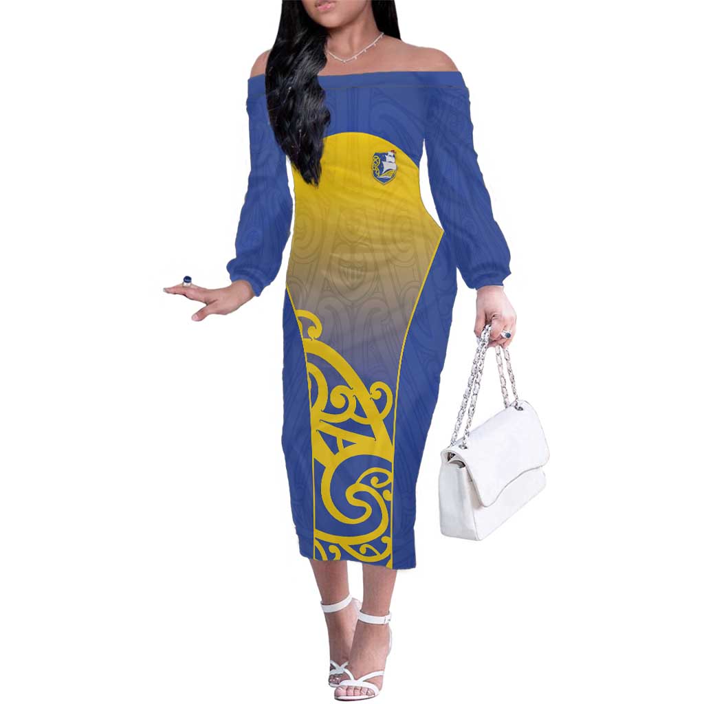 Custom James Cook High School Family Matching Off The Shoulder Long Sleeve Dress and Hawaiian Shirt Maori Koru Pattern