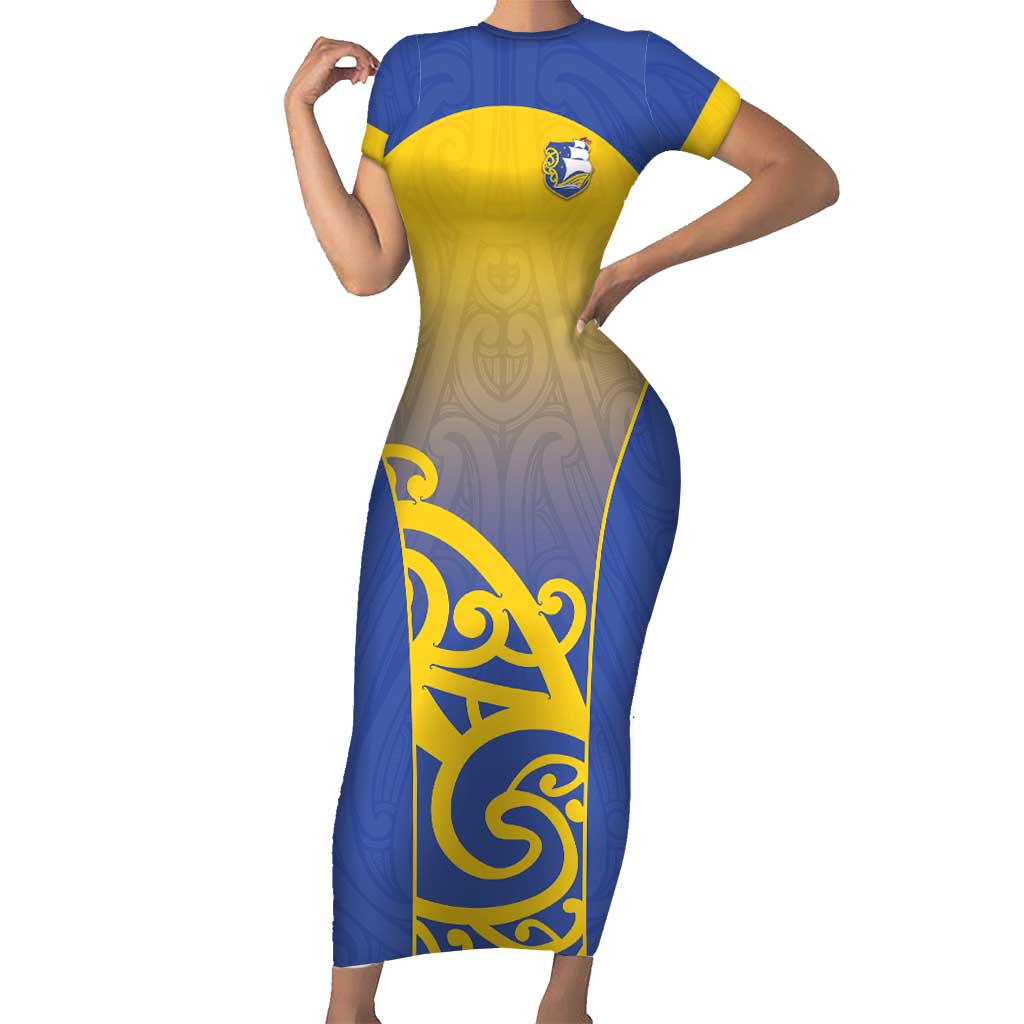 Custom James Cook High School Family Matching Short Sleeve Bodycon Dress and Hawaiian Shirt Maori Koru Pattern