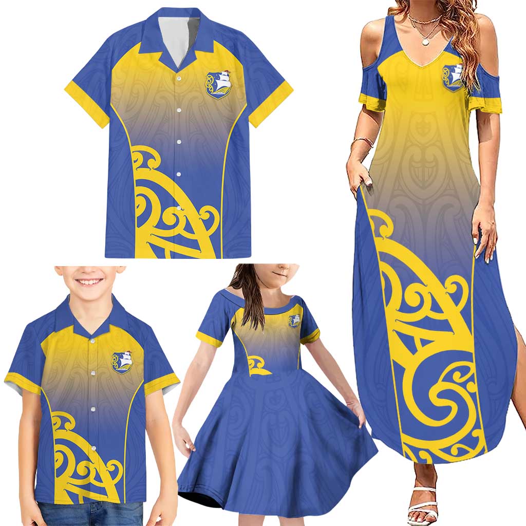 Custom James Cook High School Family Matching Summer Maxi Dress and Hawaiian Shirt Maori Koru Pattern