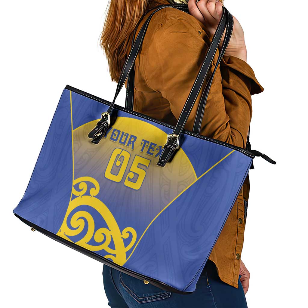 Custom James Cook High School Leather Tote Bag Maori Koru Pattern