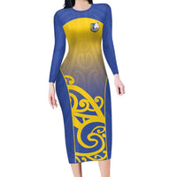 Custom James Cook High School Long Sleeve Bodycon Dress Maori Koru Pattern