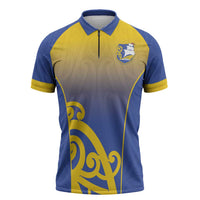 Custom James Cook High School Zipper Polo Shirt Maori Koru Pattern