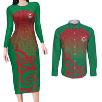 Custom Onehunga High School Couples Matching Long Sleeve Bodycon Dress and Long Sleeve Button Shirt Maori Koru Pattern