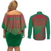 Custom Onehunga High School Couples Matching Off Shoulder Short Dress and Long Sleeve Button Shirt Maori Koru Pattern