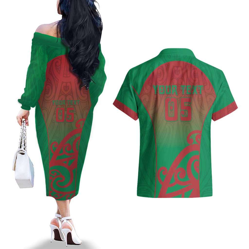 Custom Onehunga High School Couples Matching Off The Shoulder Long Sleeve Dress and Hawaiian Shirt Maori Koru Pattern LT05 - Polynesian Pride