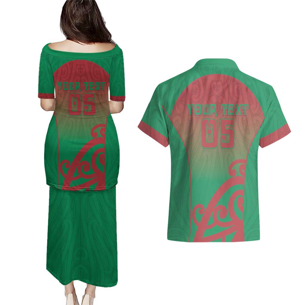 Custom Onehunga High School Couples Matching Puletasi and Hawaiian Shirt Maori Koru Pattern