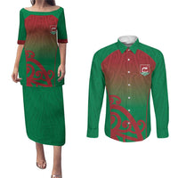 Custom Onehunga High School Couples Matching Puletasi and Long Sleeve Button Shirt Maori Koru Pattern