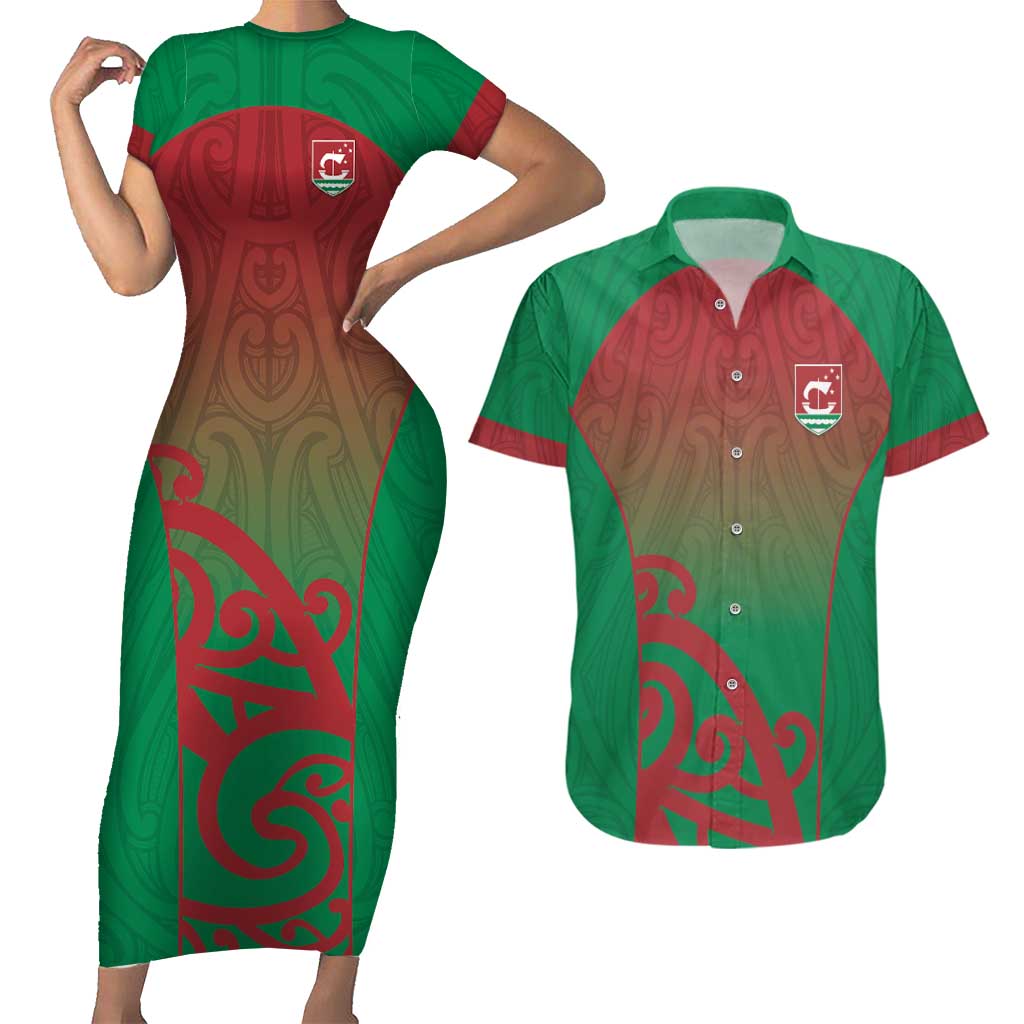 Custom Onehunga High School Couples Matching Short Sleeve Bodycon Dress and Hawaiian Shirt Maori Koru Pattern