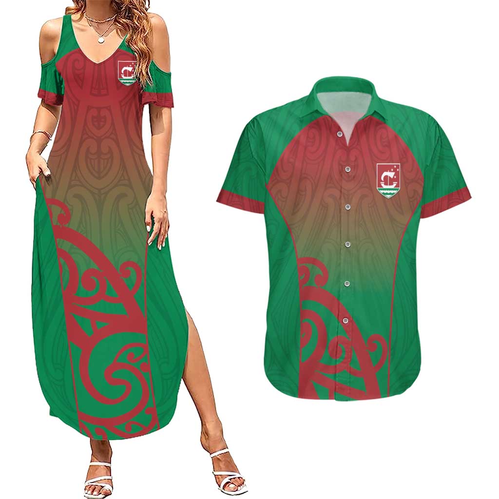 Custom Onehunga High School Couples Matching Summer Maxi Dress and Hawaiian Shirt Maori Koru Pattern