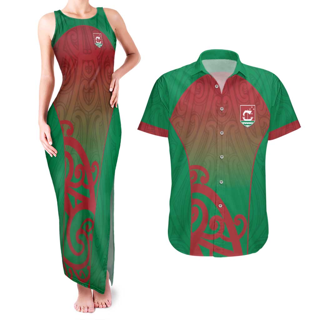 Custom Onehunga High School Couples Matching Tank Maxi Dress and Hawaiian Shirt Maori Koru Pattern