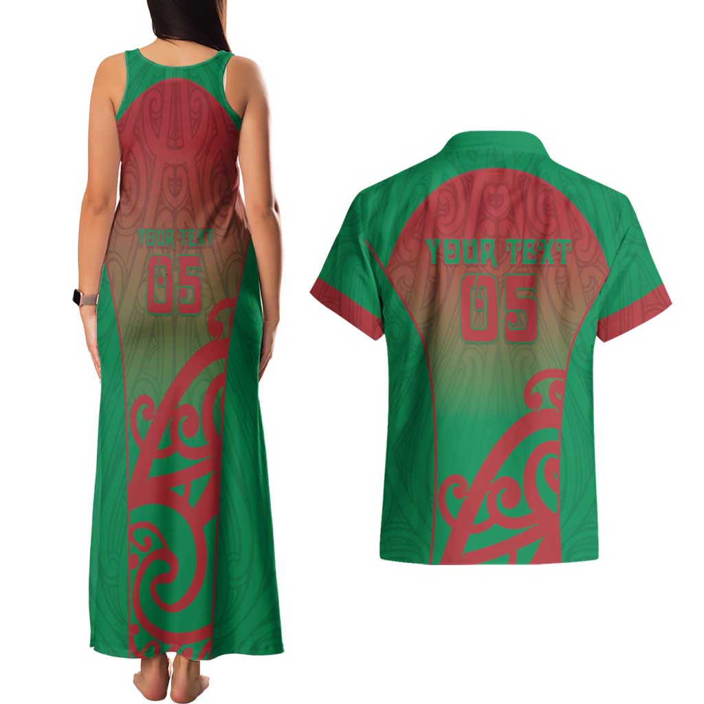 Custom Onehunga High School Couples Matching Tank Maxi Dress and Hawaiian Shirt Maori Koru Pattern