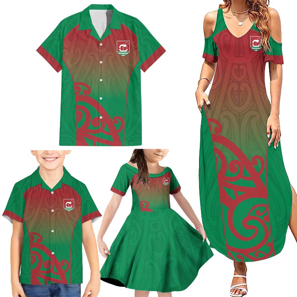 Custom Onehunga High School Family Matching Summer Maxi Dress and Hawaiian Shirt Maori Koru Pattern LT05 - Polynesian Pride
