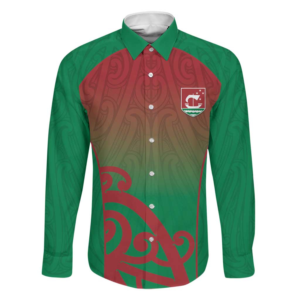 Custom Onehunga High School Family Matching Summer Maxi Dress and Hawaiian Shirt Maori Koru Pattern LT05 Dad's Shirt - Long Sleeve Green - Polynesian Pride