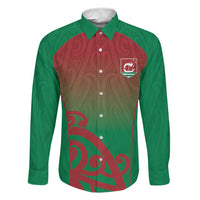 Custom Onehunga High School Family Matching Summer Maxi Dress and Hawaiian Shirt Maori Koru Pattern LT05 Dad's Shirt - Long Sleeve Green - Polynesian Pride