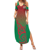 Custom Onehunga High School Family Matching Summer Maxi Dress and Hawaiian Shirt Maori Koru Pattern LT05 Mom's Dress Green - Polynesian Pride