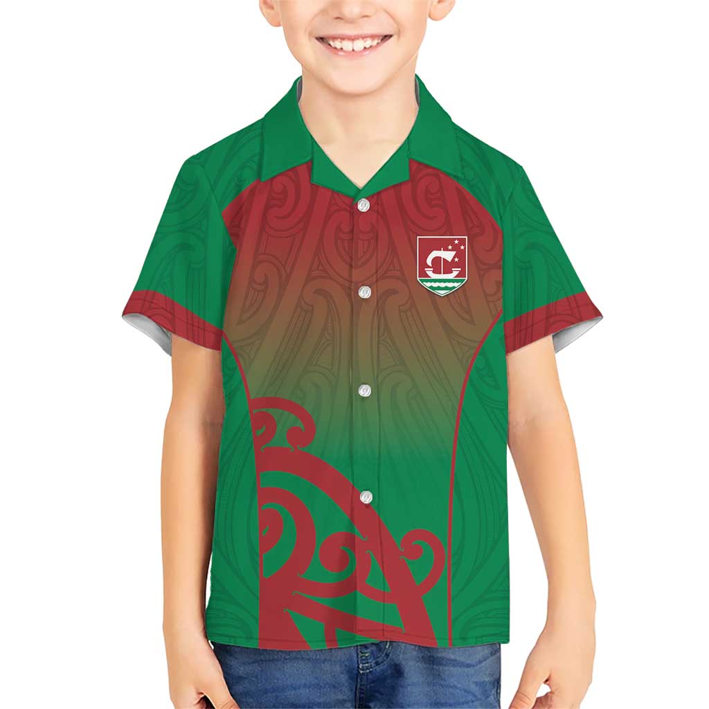 Custom Onehunga High School Family Matching Summer Maxi Dress and Hawaiian Shirt Maori Koru Pattern LT05 Son's Shirt Green - Polynesian Pride
