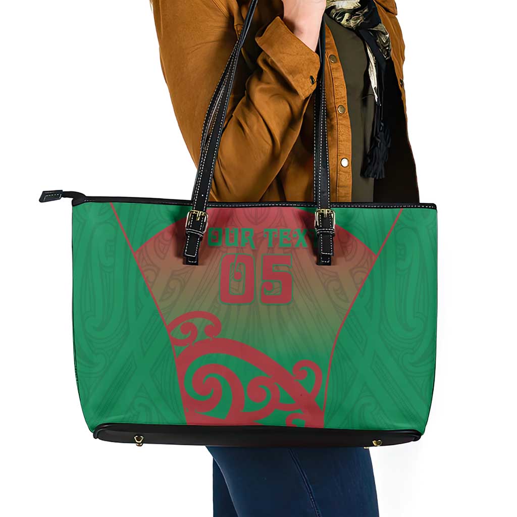 Custom Onehunga High School Leather Tote Bag Maori Koru Pattern