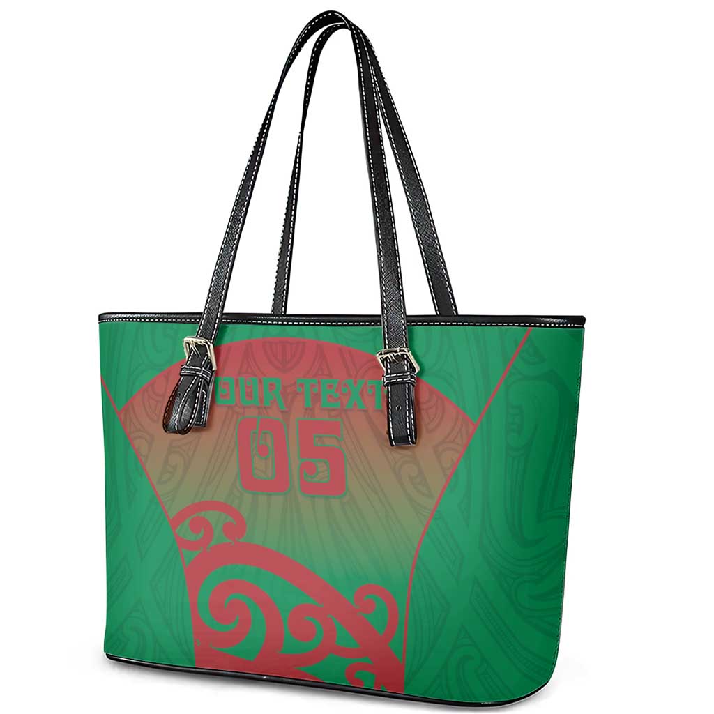 Custom Onehunga High School Leather Tote Bag Maori Koru Pattern