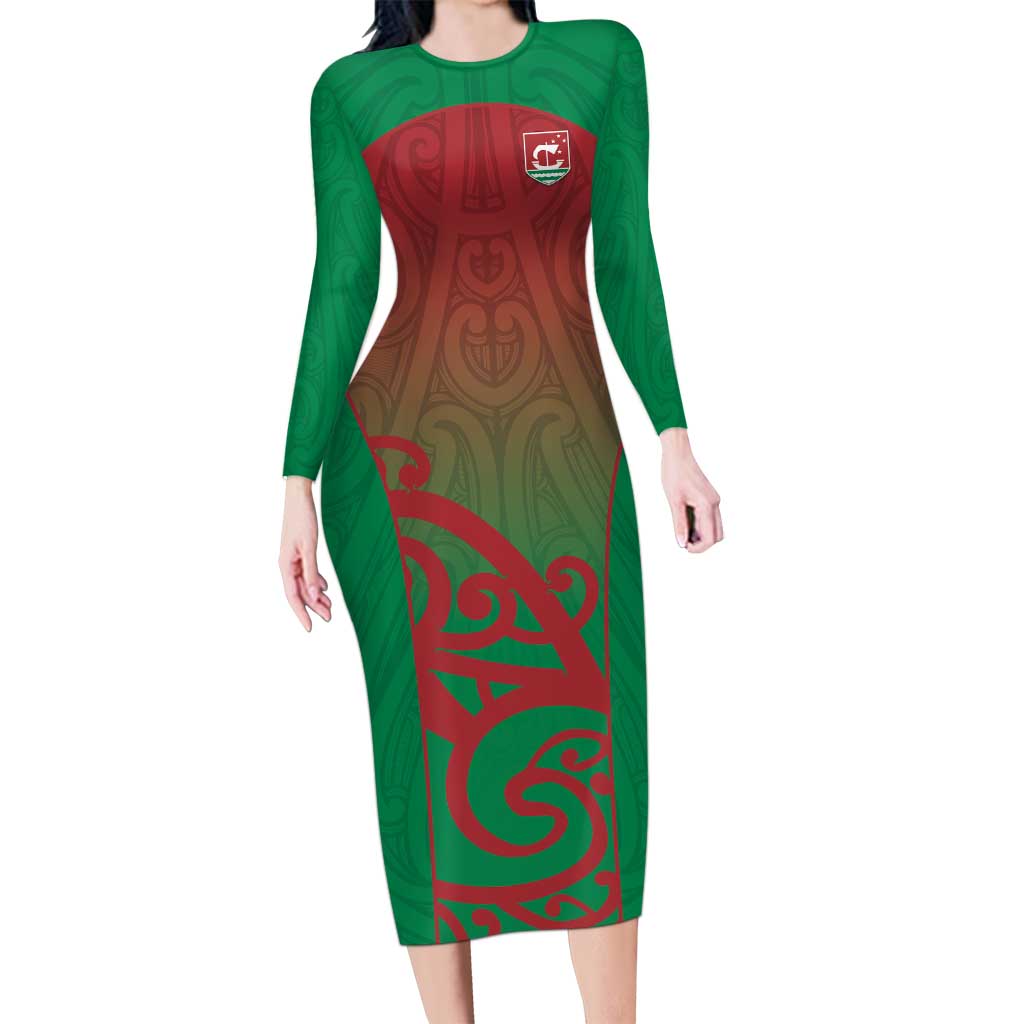 Custom Onehunga High School Long Sleeve Bodycon Dress Maori Koru Pattern