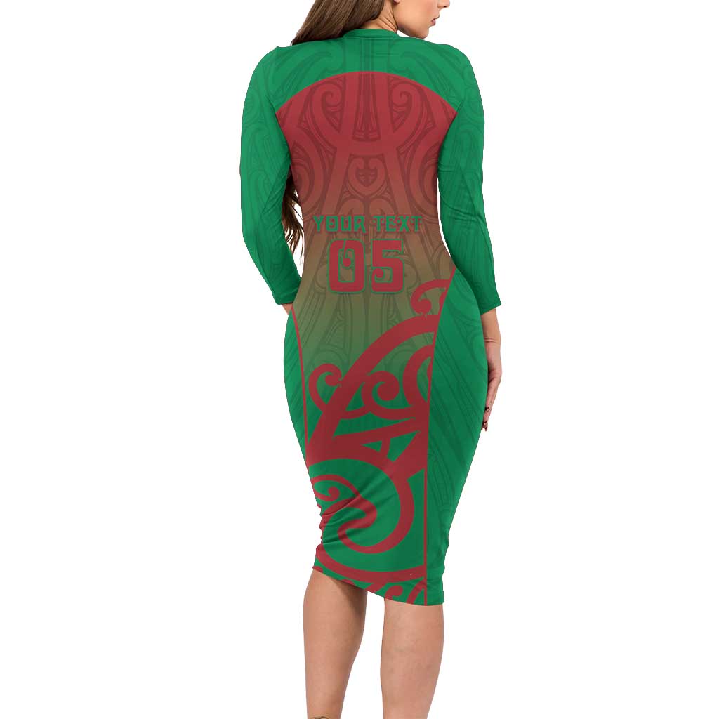 Custom Onehunga High School Long Sleeve Bodycon Dress Maori Koru Pattern