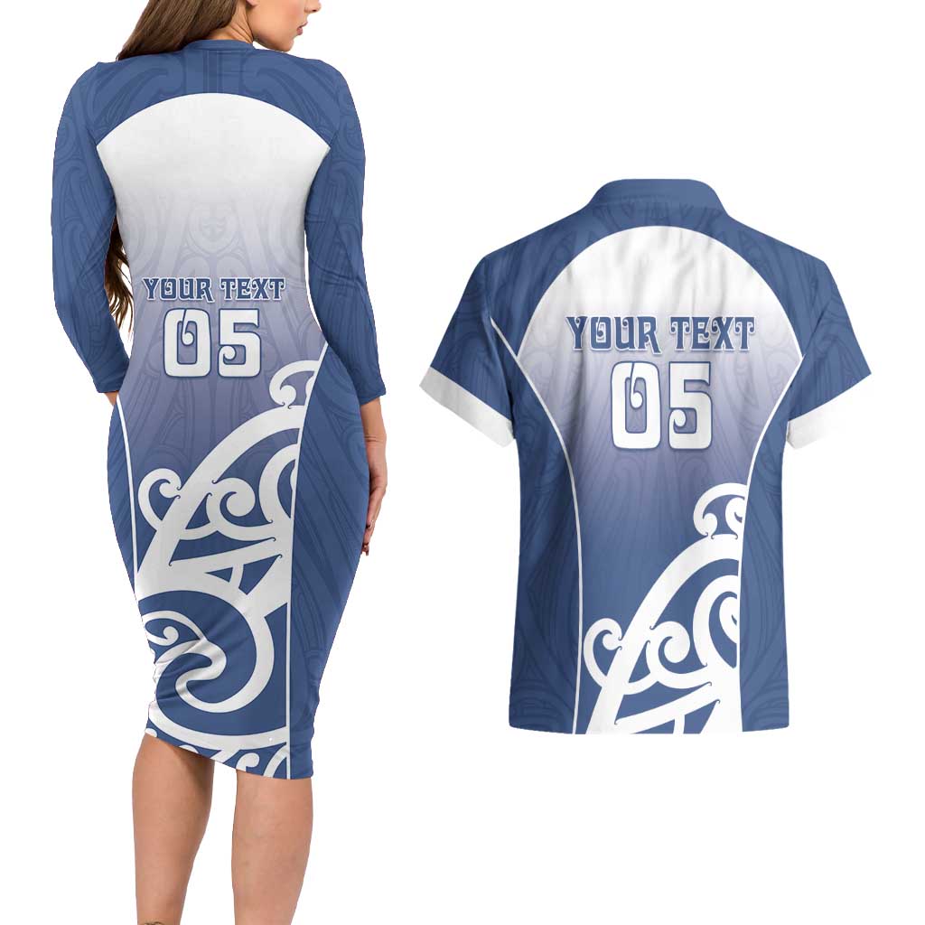 Custom New Zealand Aotea College Couples Matching Long Sleeve Bodycon Dress and Hawaiian Shirt Maori Koru Pattern