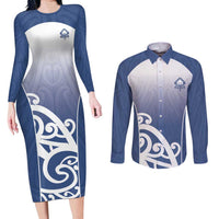 Custom New Zealand Aotea College Couples Matching Long Sleeve Bodycon Dress and Long Sleeve Button Shirt Maori Koru Pattern