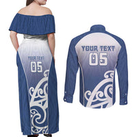 Custom New Zealand Aotea College Couples Matching Off Shoulder Maxi Dress and Long Sleeve Button Shirt Maori Koru Pattern