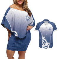 Custom New Zealand Aotea College Couples Matching Off Shoulder Short Dress and Hawaiian Shirt Maori Koru Pattern