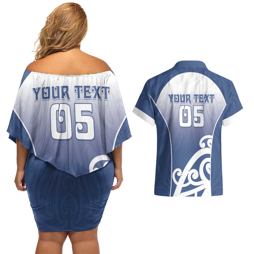 Custom New Zealand Aotea College Couples Matching Off Shoulder Short Dress and Hawaiian Shirt Maori Koru Pattern