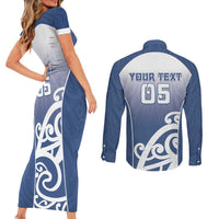Custom New Zealand Aotea College Couples Matching Short Sleeve Bodycon Dress and Long Sleeve Button Shirt Maori Koru Pattern