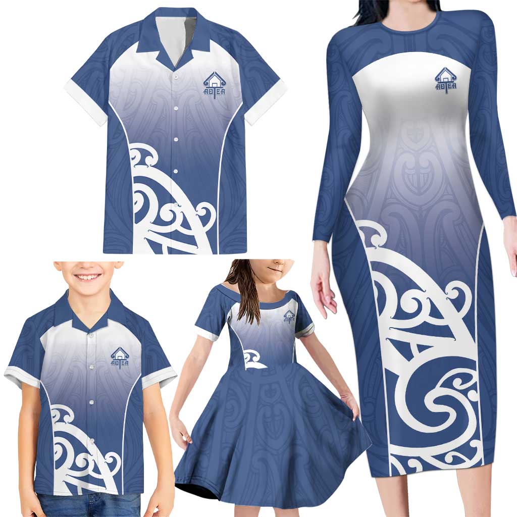 Custom New Zealand Aotea College Family Matching Long Sleeve Bodycon Dress and Hawaiian Shirt Maori Koru Pattern