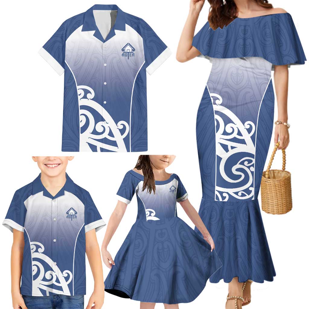 Custom New Zealand Aotea College Family Matching Mermaid Dress and Hawaiian Shirt Maori Koru Pattern
