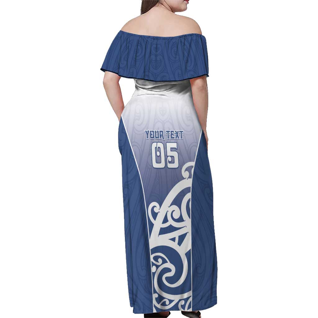 Custom New Zealand Aotea College Family Matching Off Shoulder Maxi Dress and Hawaiian Shirt Maori Koru Pattern
