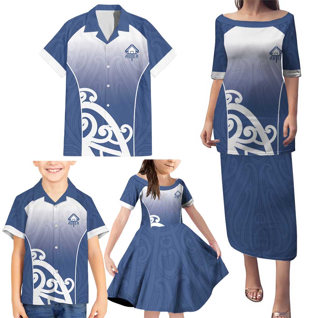 Custom New Zealand Aotea College Family Matching Puletasi and Hawaiian Shirt Maori Koru Pattern