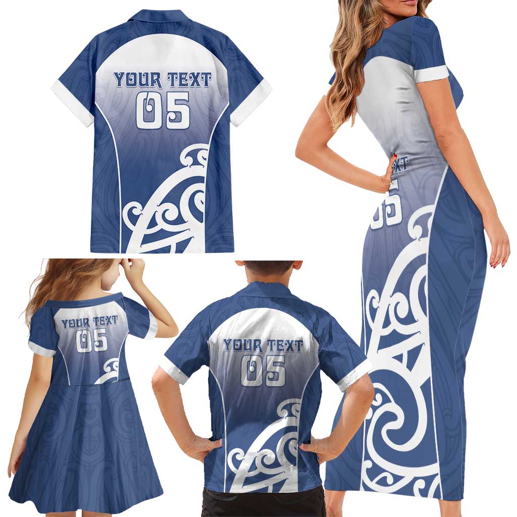 Custom New Zealand Aotea College Family Matching Short Sleeve Bodycon Dress and Hawaiian Shirt Maori Koru Pattern
