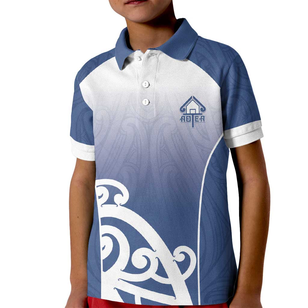 Custom New Zealand Aotea College Kid Polo Shirt Maori Koru Pattern LT05 Kid Blue - Polynesian Pride