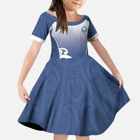 Custom New Zealand Aotea College Kid Short Sleeve Dress Maori Koru Pattern LT05 KID Blue - Polynesian Pride