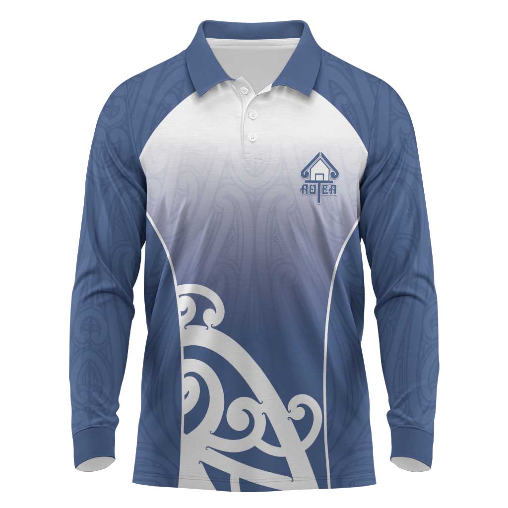 Custom New Zealand Aotea College Long Sleeve Polo Shirt Maori Koru Pattern LT05 Blue - Polynesian Pride
