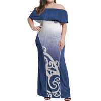 Custom New Zealand Aotea College Off Shoulder Maxi Dress Maori Koru Pattern LT05 Women Blue - Polynesian Pride