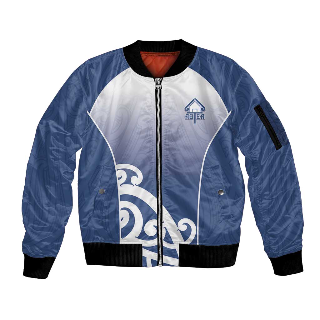Custom New Zealand Aotea College Sleeve Zip Bomber Jacket Maori Koru Pattern