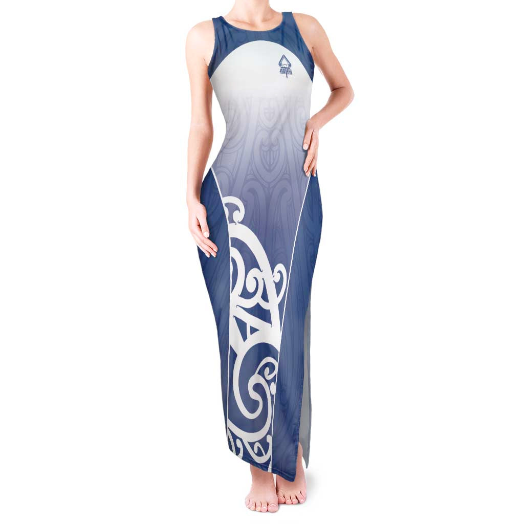Custom New Zealand Aotea College Tank Maxi Dress Maori Koru Pattern LT05 Women Blue - Polynesian Pride