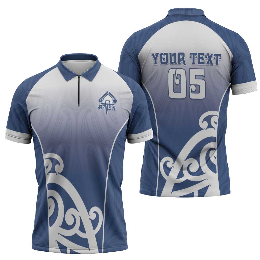 Custom New Zealand Aotea College Zipper Polo Shirt Maori Koru Pattern
