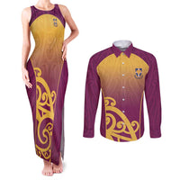 Custom Waiuku College Couples Matching Tank Maxi Dress and Long Sleeve Button Shirt Maori Koru Pattern
